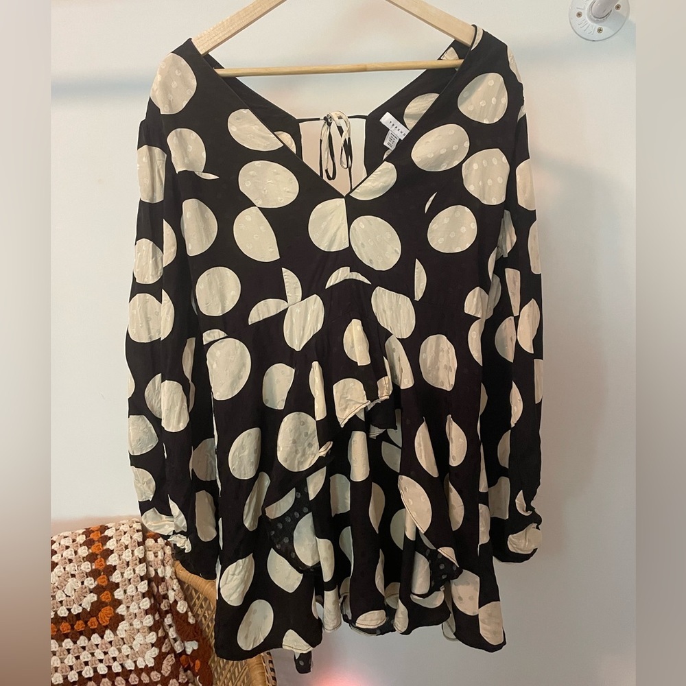 Top Shop Bold Polka Dot Print Ruffle Bubble Sleeve Mini Dress